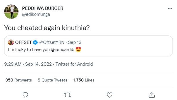 Peddi wa burger edikomunga you cheated again kinuthia? offset offsetyrn sep 13 i