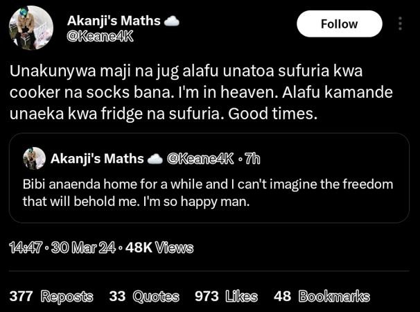 Akanji's maths keaneak follow unakunywa maji najug alafu unatoa sufuria kwa cook