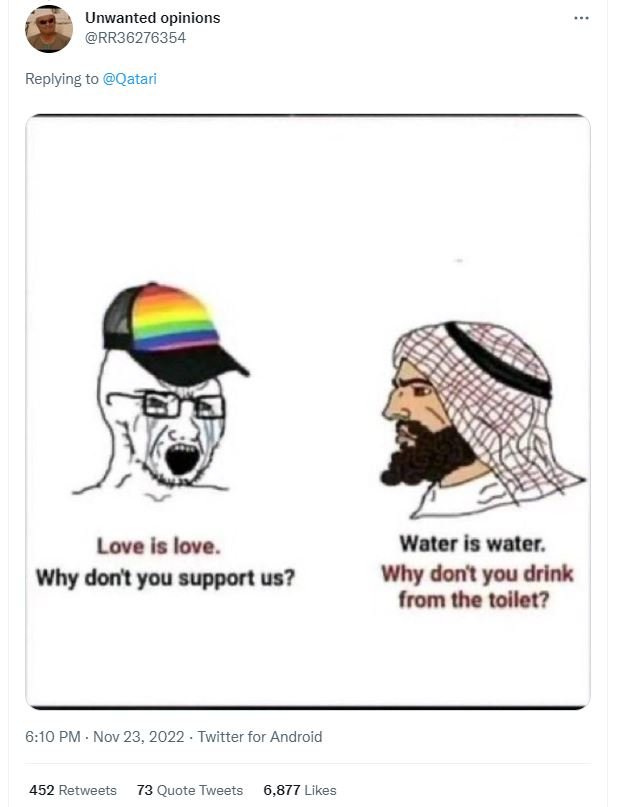 Unwanted opinions rr36276354 replying to qatari love is love. water is water why
