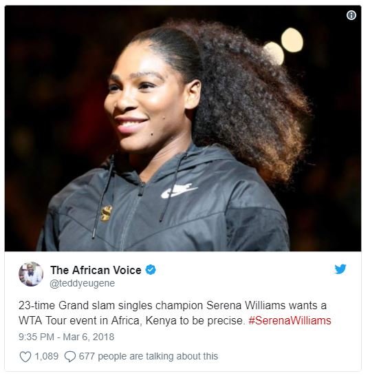 The african voice teddyeugene 23time grand slam singles champion serena williams