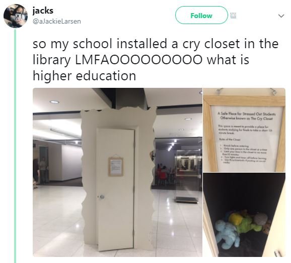 Jacks ajackielarsen follow so my school installed a cry closet in the library lm