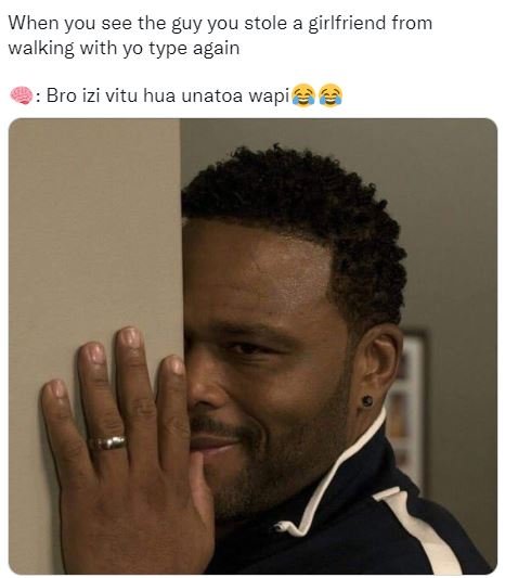 When you see the guy you stole a girlfriend from walking with yo type again bro