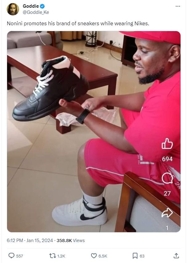 Goddie goddie_ke nonini promotes his brand of sneakers while wearing nikes d5 69