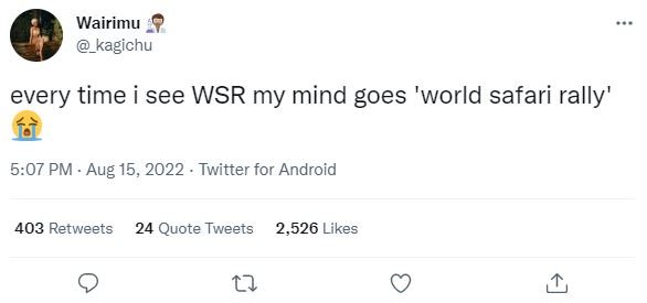Wairimu _kagichu every time i see wsr my mind goes 'world safari rally 5.07 pm .