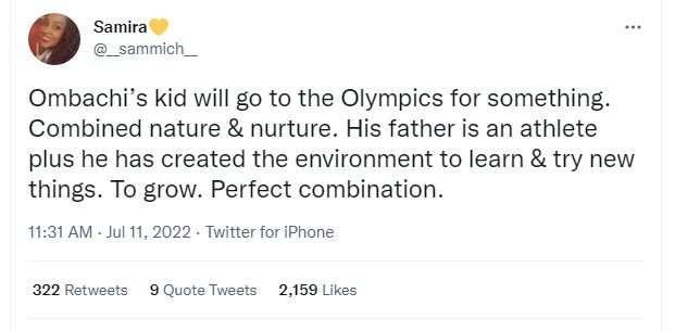 Samira sammich ombachi's kid will go to the olympics for something. combined nat