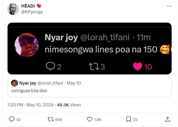 Hnadi kpyenga nyar joy lorah_tifani 11m nimesongwa lines poa na 150 02 123 10 ny