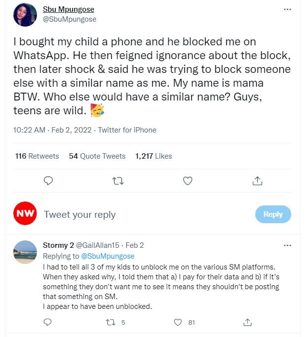 Sbu Mpungose SbuMpungose bought my child a phone and he blocked me on WhatsApp.