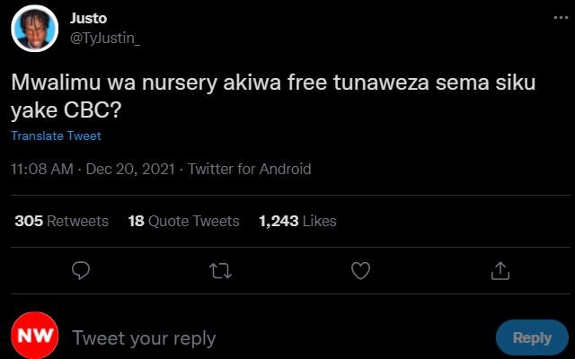 Justo TyJustin _ Mwalimu wa nursery akiwa free tunaweza sema siku yake CBC? Tran