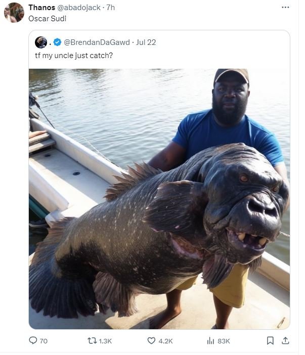 Thanos abadojack . 7h oscar sudi brendandagawd jul 22 tf my uncle just catch? 0