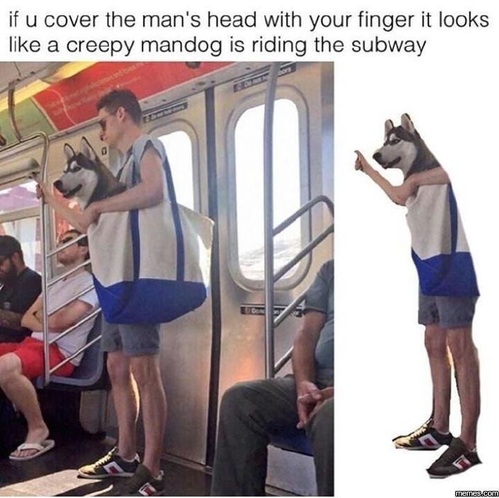 If u cover the man's head with your finger it looks like a creepy mandog is ridi