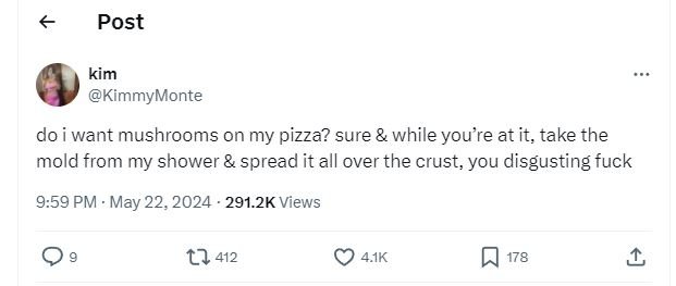 Post kim kimmymonte do want mushrooms on my pizza? sure while youre at it, take