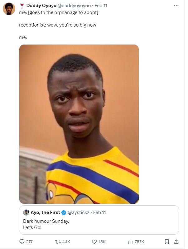 Daddy oyoyo daddyoyoyoo . feb 11 me goes to the orphanage to adopt receptionist