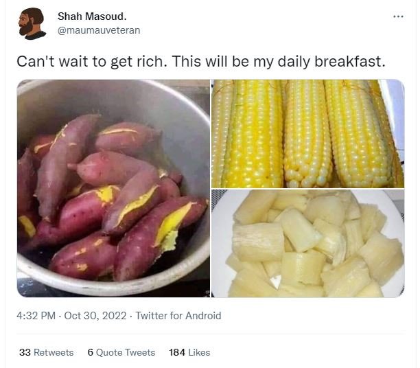 Shah masoud . maumauveteran can't wait to get rich. this will be my daily breakf