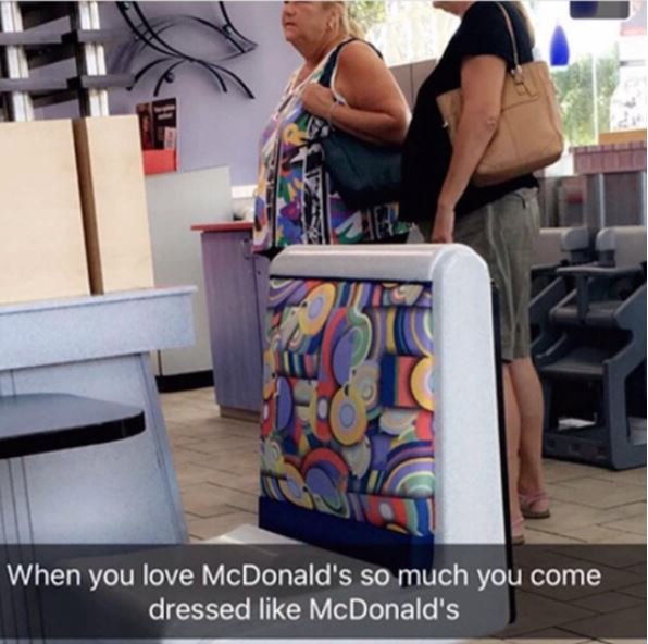 When you love mcdonald's so much you come dressed like mcdonald's