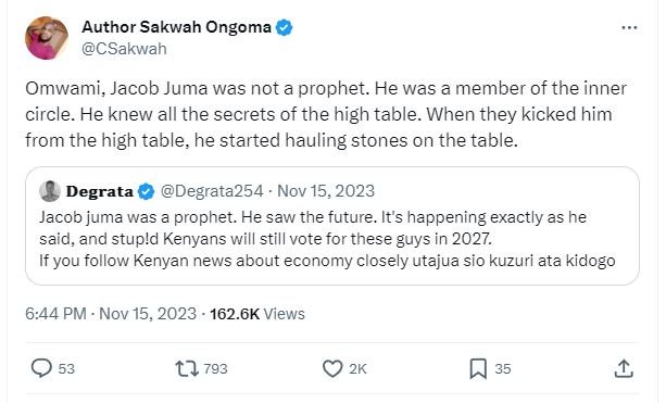 Author sakwah ongoma csakwah omwami, jacob juma was not a prophet. he was a memb
