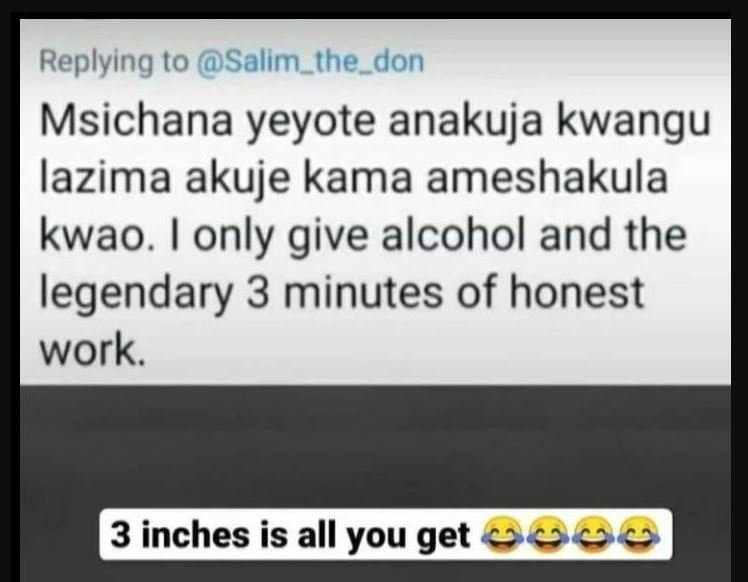 Replying to salim_the_don msichana yeyote anakuja kwangu lazima akuje kama amesh