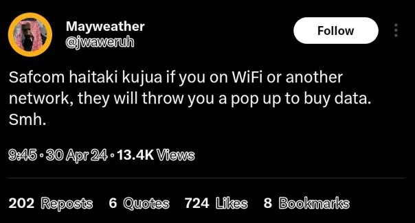 Mayweather waweruh follow safcom haitaki kujua if you on wifi or another network