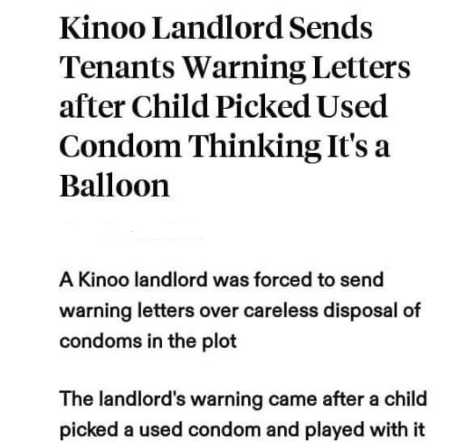 Kinoo Landlord Sends Tenants Warning Letters after Child Picked Used Condom Thin