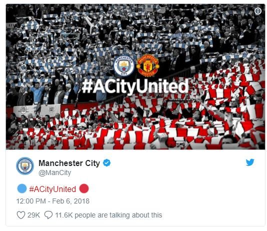 Acityunited manchester city mancity acityunited 12.00 pm feb 6. 29k q 11.6k peop