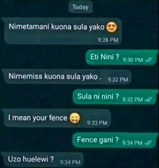 Today nimetamani kuona sula yako 9,28 pm eti nini ? 9 30 pm 4 nimemiss kuona sul