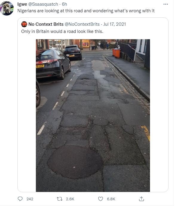 Igwe Ssaasquatch 6h Nigerians are looking at this road and wondering what's wron