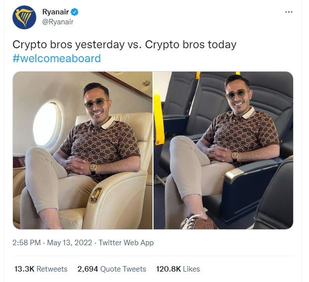 Ryanair ryanair crypto bros yesterday vs. crypto bros today welcomeaboard 258 pm