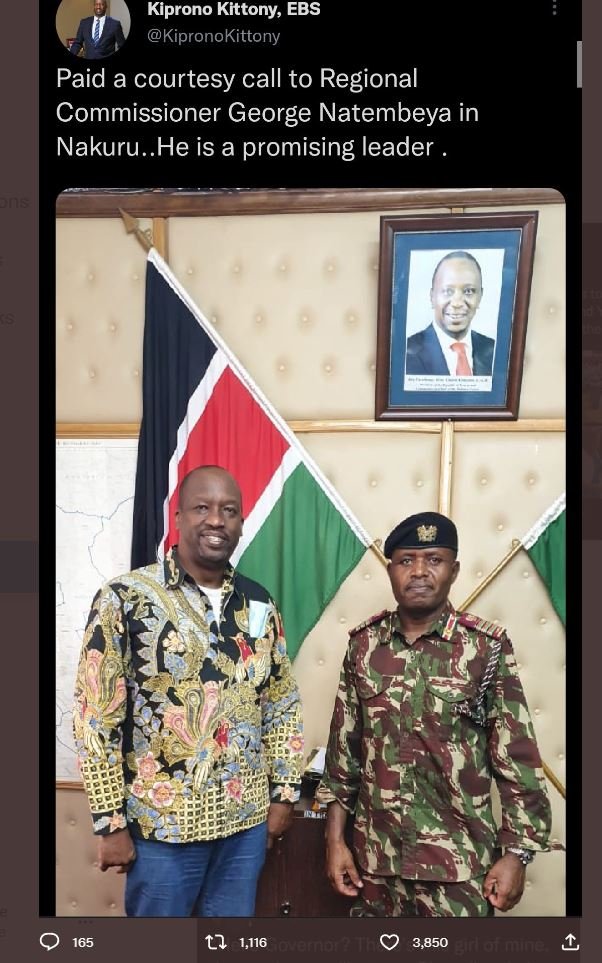 Kiprono kittony ebs kipronokittony paid a courtesy call to regional commissioner