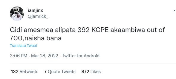 Iamjinx jamrick _ gidi amesmea alipata 392 kcpe akaambiwa out of 7oo,naisha bana