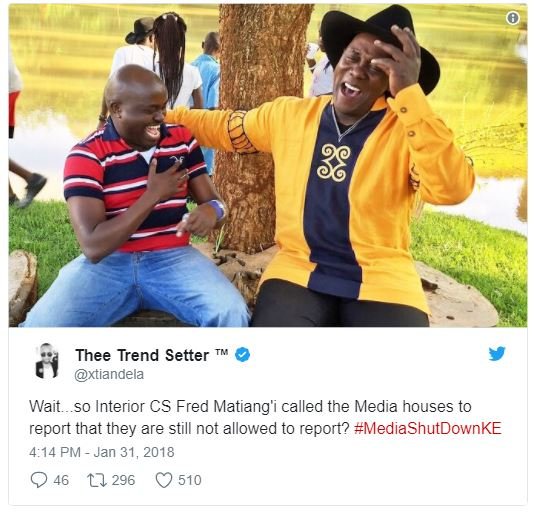 Thee trend setter xtiandela wait. so interior cs fred matiang'i called the media