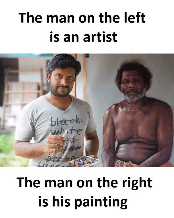 The man on the left is an artist black wh'e 24 aw bppaus the man on the right is