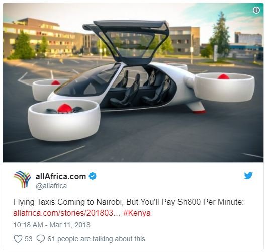 Allafrica.com allafrica flying taxis coming to nairobi but you'l pay sh800 per m
