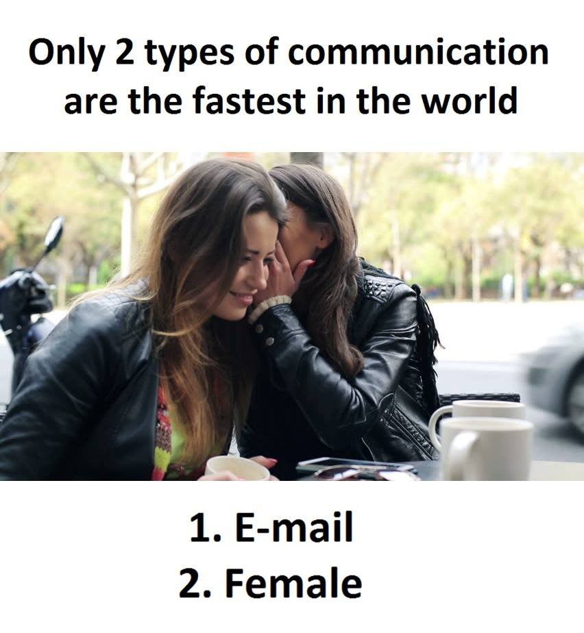 Only 2 types of communication are the fastest in the world 1. email 2. female