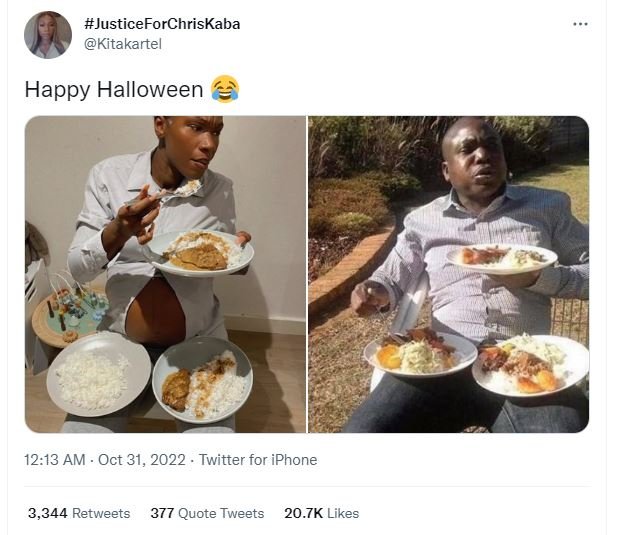 Justiceforchriskaba kitakarte happy halloween 12.13 am . oct 31, twitter for iph