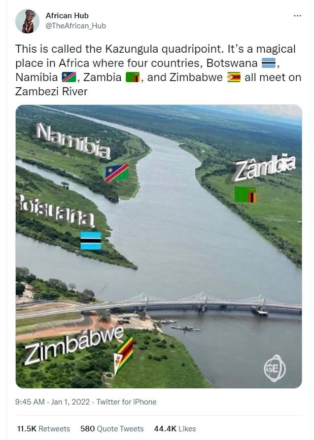 African Hub TheAfrican_Hub This is called the Kazungula quadripoint. Its a magic