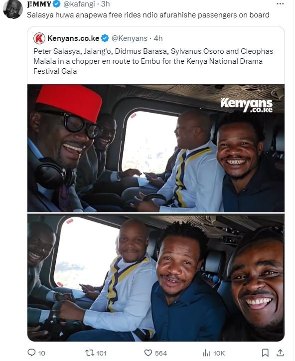 Jimmy kafangi 3h salasya huwa anapewa free rides ndio afurahishe passengers on b