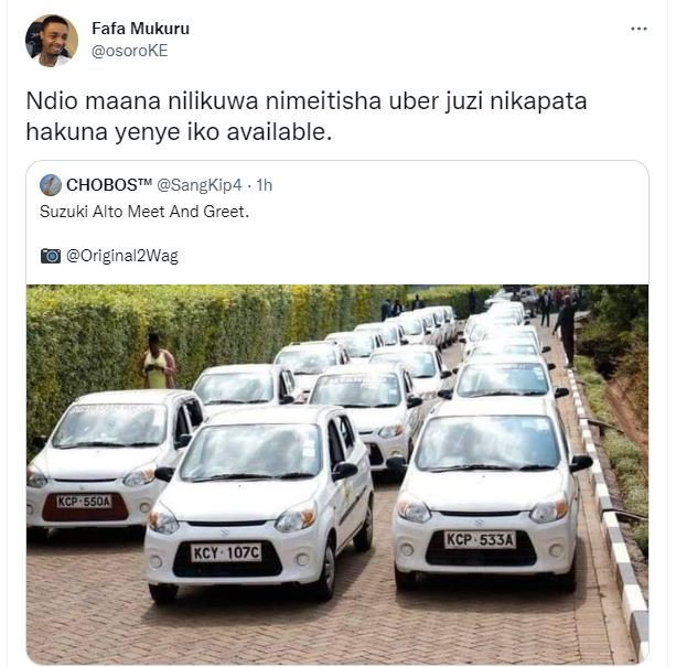 Fafa mukuru osoroke ndio maana nilikuwa nimeitisha uber juzi nikapata hakuna yen