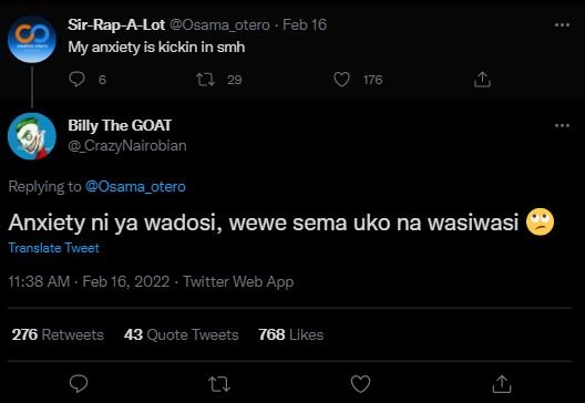 SirRapALot Osama_otero Feb 16 My anxiety is kickin in smh 17 176 Billy The GOAT