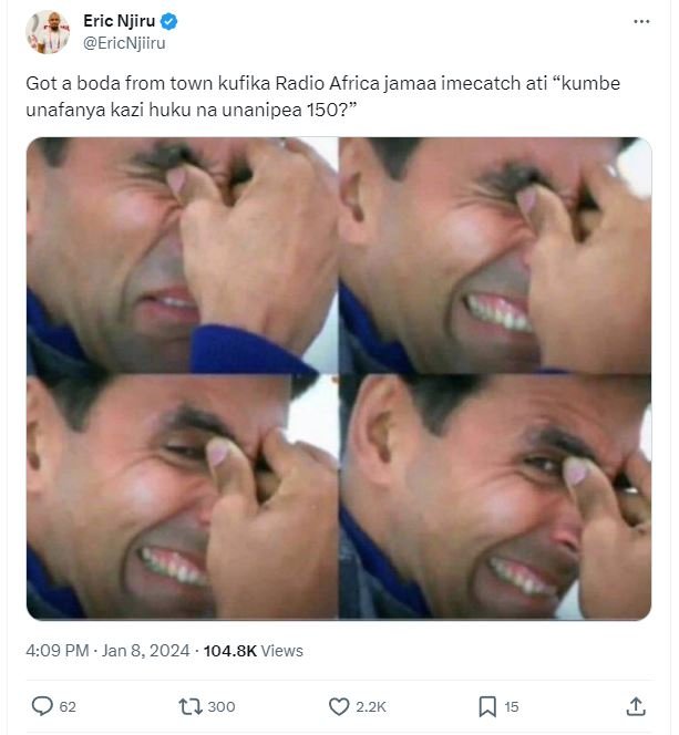 Eric njiru ericnjiiru got a boda from town kufika radio africa jamaa imecatch at