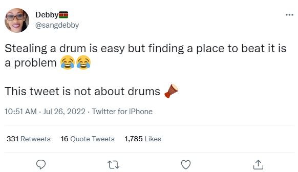 Debby sangdebby stealing a drum is easy but finding a place to beat it is proble