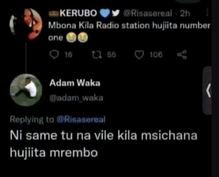 Kerubo rlaovareal 2h mbona kila radio station hujiita number one 0 16 7 65 joa a