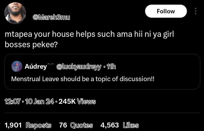 Follow mareh8mu mtapea your house helps such ama hii ni ya girl bosses pekee? au