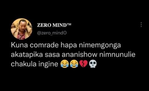 Zero mindtm zero_mindo kuna comrade hapa nimemgonga akatapika sasa ananishow nim