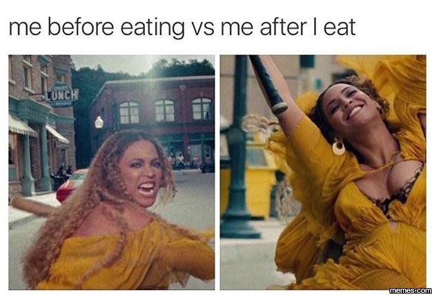 Me before eating vs me after eat lunch