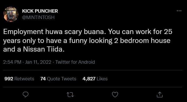 KICK PUNCHER MINTINTOSH Employment huwa scary buana. You can work for 25 years o