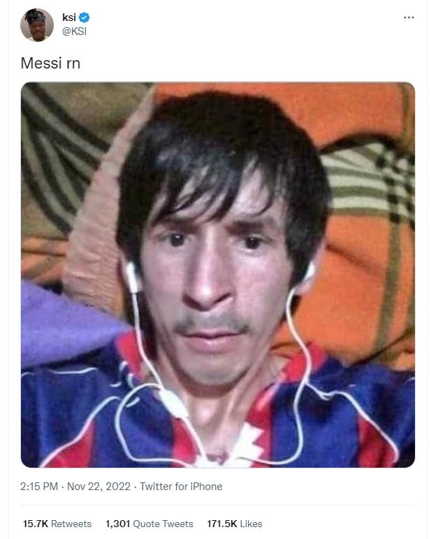 Ksi ksi messi rn 215 pm nov 22, twitter for iphone 15.7k retweets 1,301 quote tw