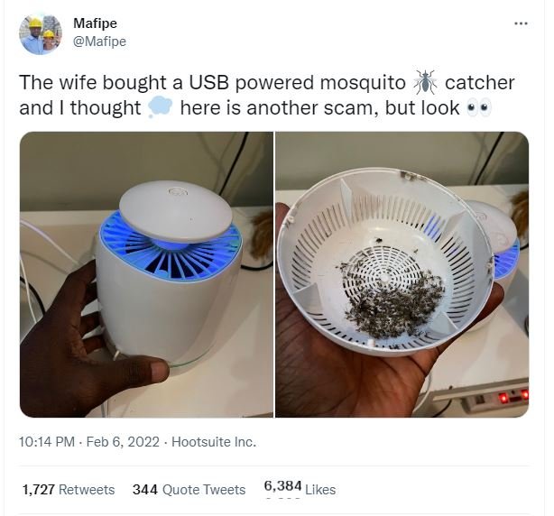 Mafipe Mafipe The wife bought a USB powered mosquito catcher and thought here is
