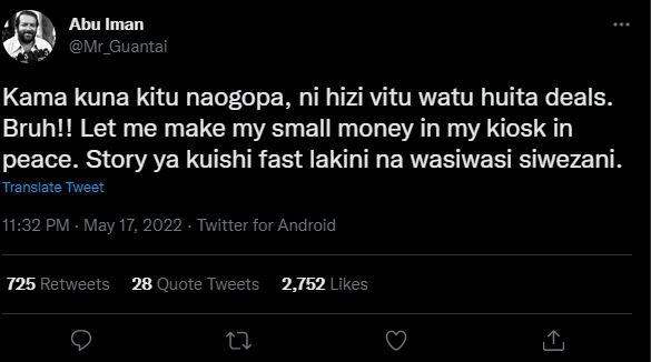 Abu iman mr_guantai kama kuna kitu naogopa, ni hizi vitu watu huita deals . bruh