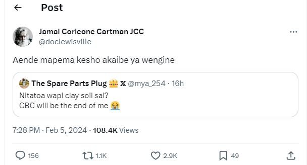 Post jamal corleone cartman jcc doclewisville aende mapema kesho akaibe ya wengi