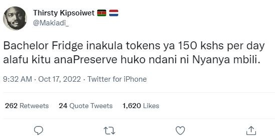 Thirsty kipsoiwet makiadi _ bachelor fridge inakula tokens ya 150 kshs per day a
