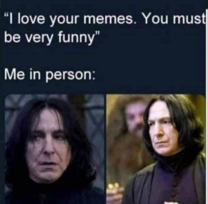 Ilove your memes. you mustl be very funny' me in person